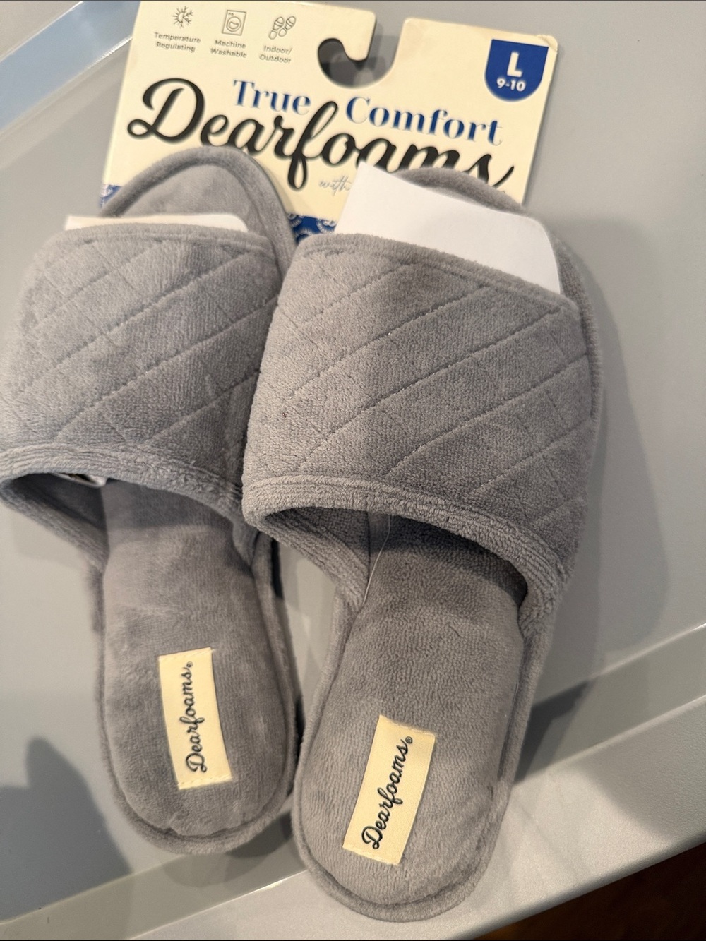 dearfoams Quilted Slide Slippers in Light Gray
